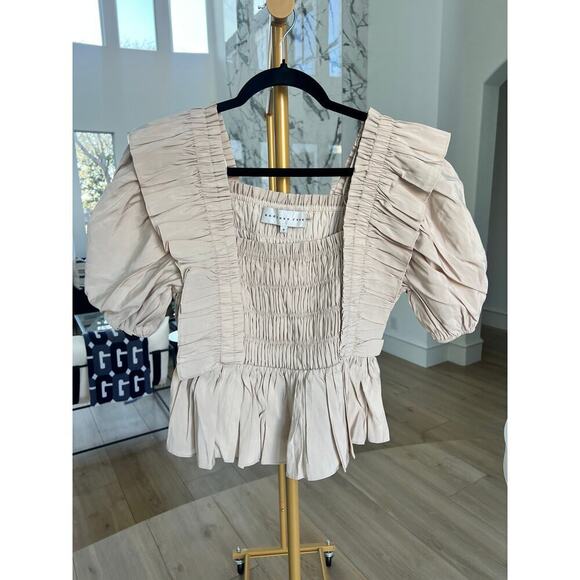 Endless Rose Smocked Puff Sleeve Peplum Crop Top - Picture 1 of 8